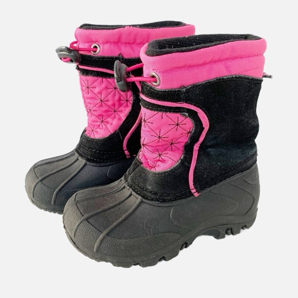 Sporto Insulated Suede and Nylon Winter Snow Boots Pink Black w Black Snowflakes